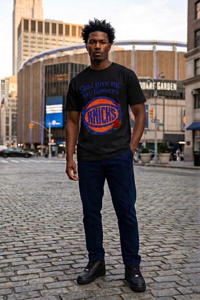 Black Knicks “give me my flowers” shirt Boxy Tee order one size up for loose fit