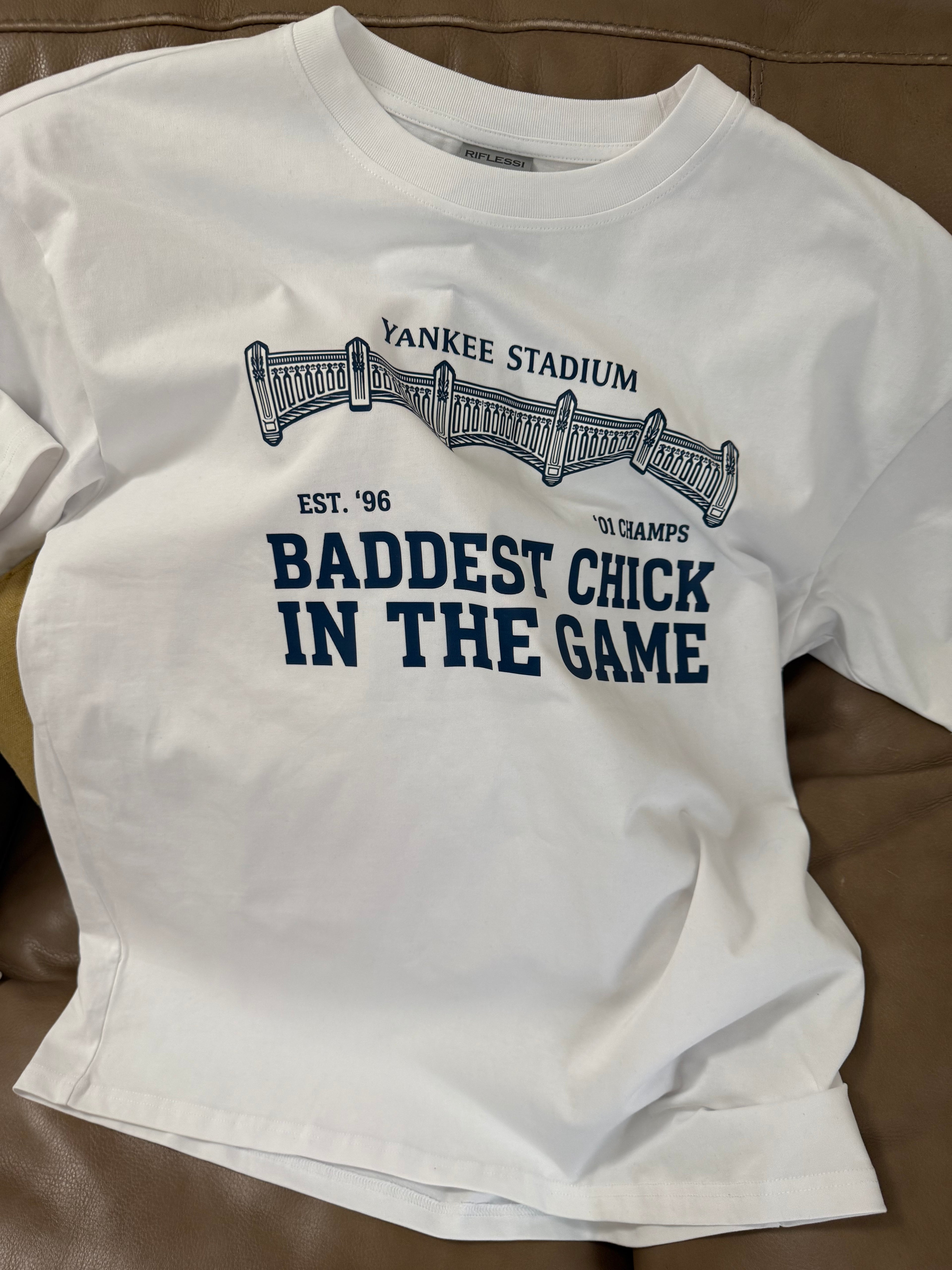 Jay-Z / Yankee Stadium “Baddest Chick” T-Shirt Boxy Tee order one size up for loose fit
