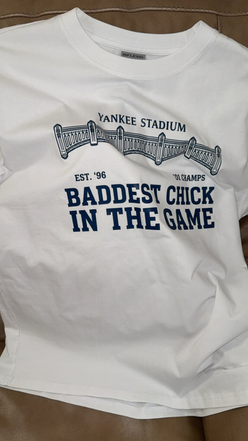 Jay-Z / Yankee Stadium “Baddest Chick” T-Shirt Boxy Tee order one size up for loose fit