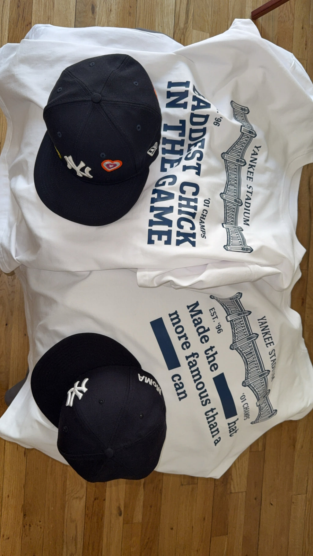 Jay-Z and Beyoncé (combo) / Yankee Stadium “Baddest Chick” and “Yankee hat” T-Shirt (2 for $150) ***hustlers special*** Boxy Tee order one size up for loose fit